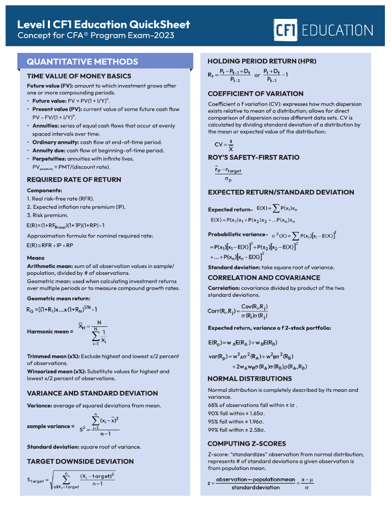CFA Cheat Sheet-1 | PDF