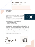 Pink Minimalist Business Cover Letter