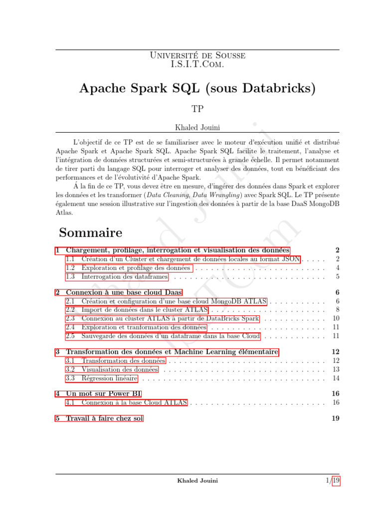 TP sur Apache Spark SQL et Databricks | PDF | Apache Spark | MongoDB