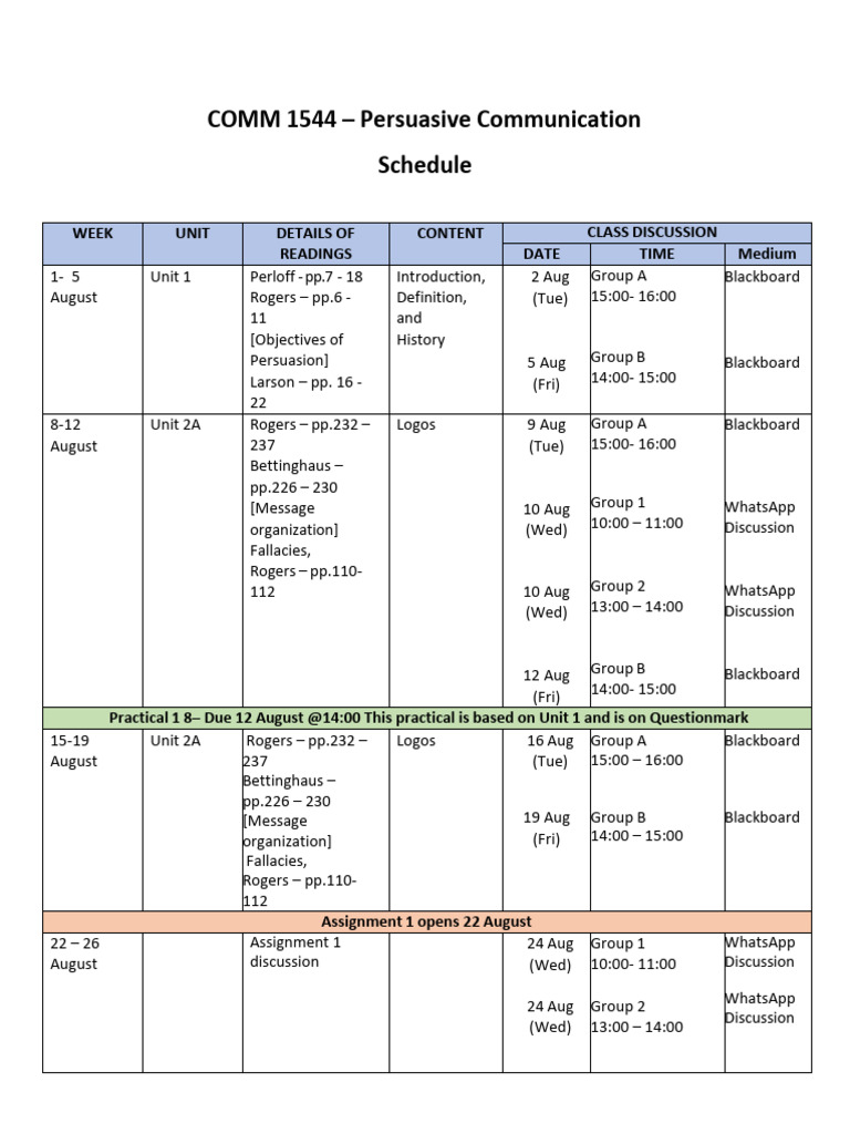 COMM 1544 Revised Schedule 2022 | PDF | Mass Media | Social Psychology