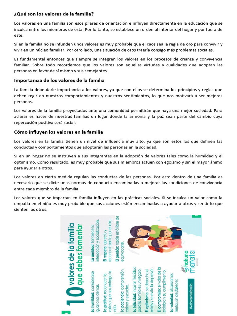 Qué Son Los Valores de La Familia | PDF