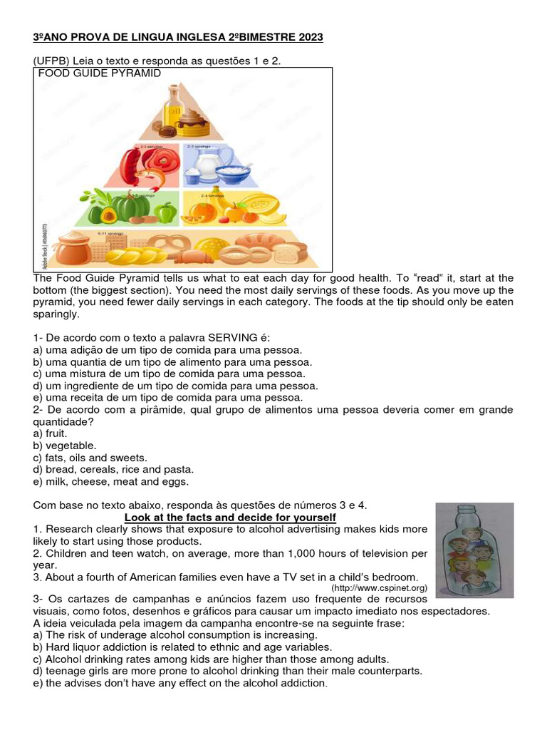 Prova de Inglês 3º Ano 2023 - 2º Bimestre | PDF | Jogos e Atividades ...