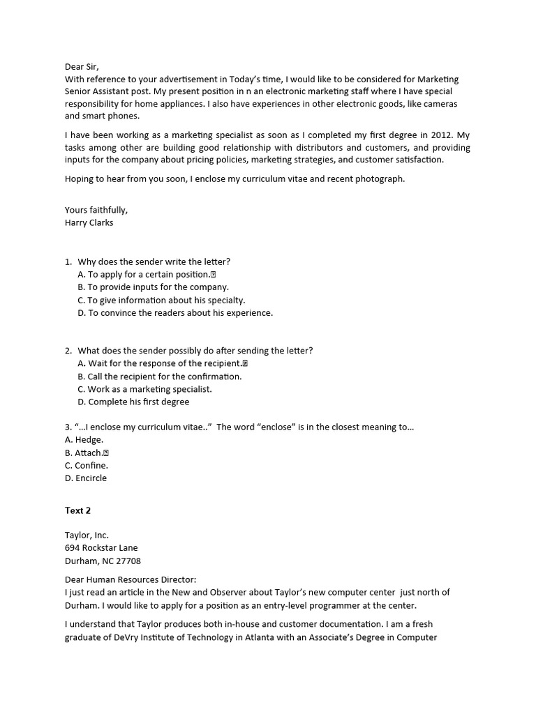 Soal Application Letter - 25 | PDF | Business