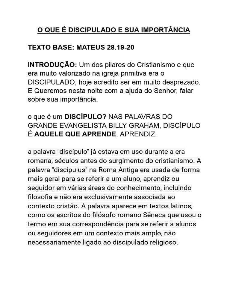 Importância do Discipulado na Igreja | PDF | Apóstolo Paulo | Jesus