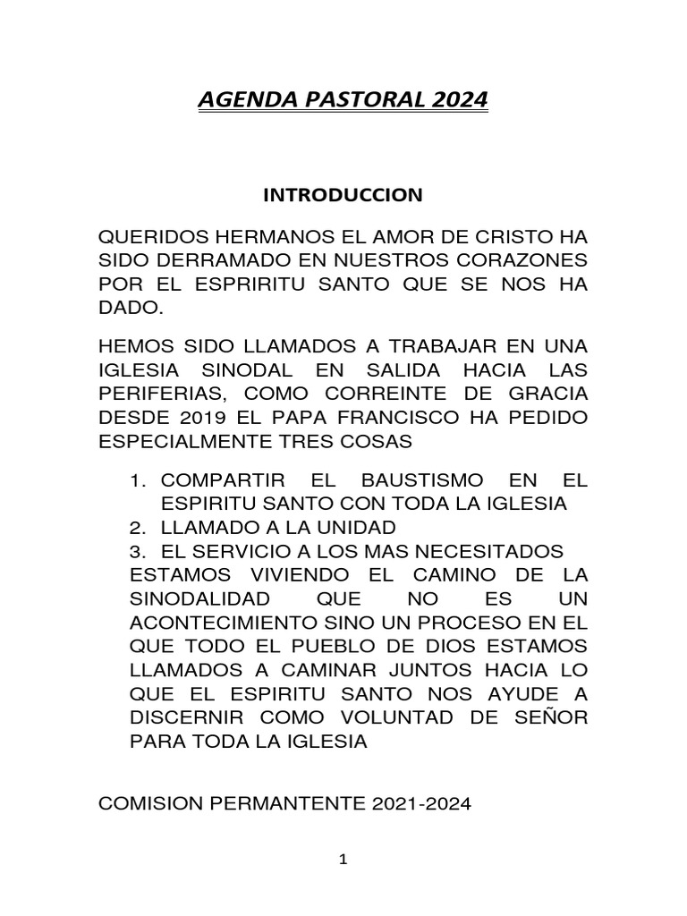 Agenda Pastoral 2024 Original | PDF | Iglesia Católica | Carisma