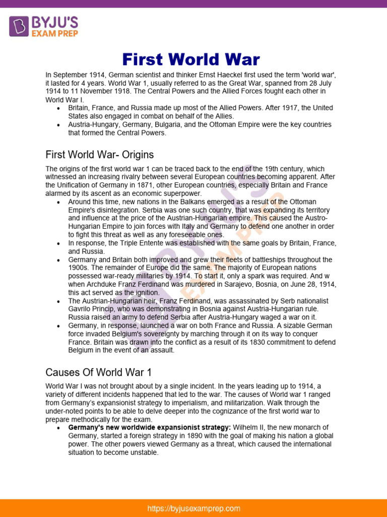 First World War Upsc Notes 37 | PDF | World War I | Allies Of World War I