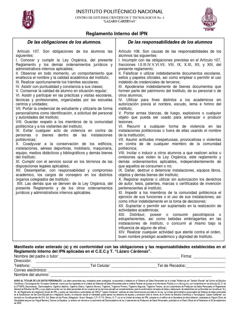 Reglamento Interno Ipn | PDF | Regulación | Gobierno