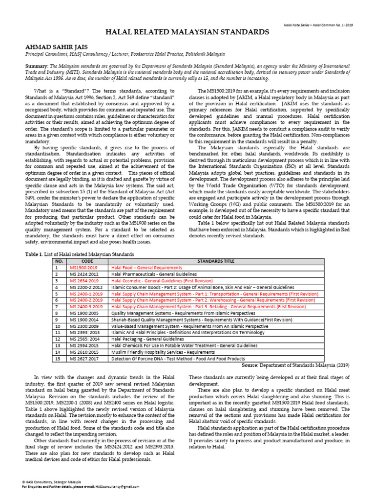 Malaysian Halal Standards Overview 2019 | PDF | Regulatory Compliance ...