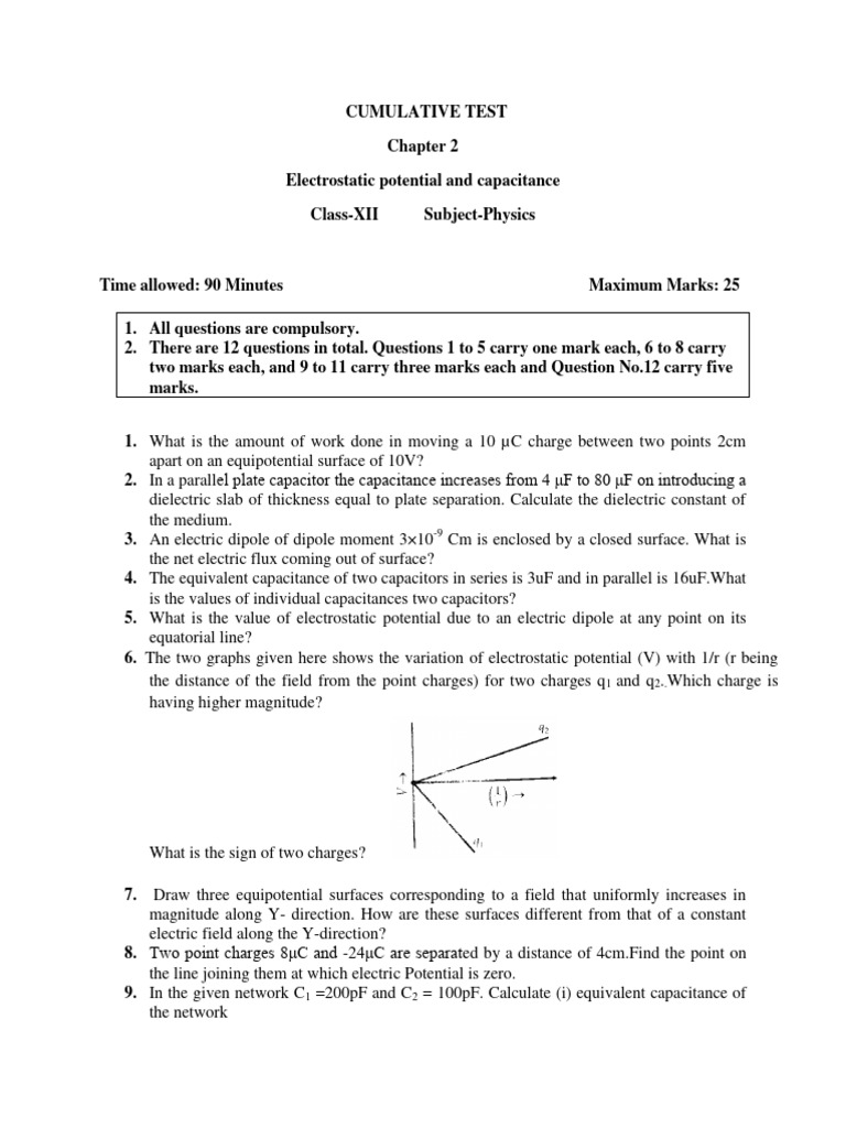 Electrostatic Potential & Capacitance Test | PDF