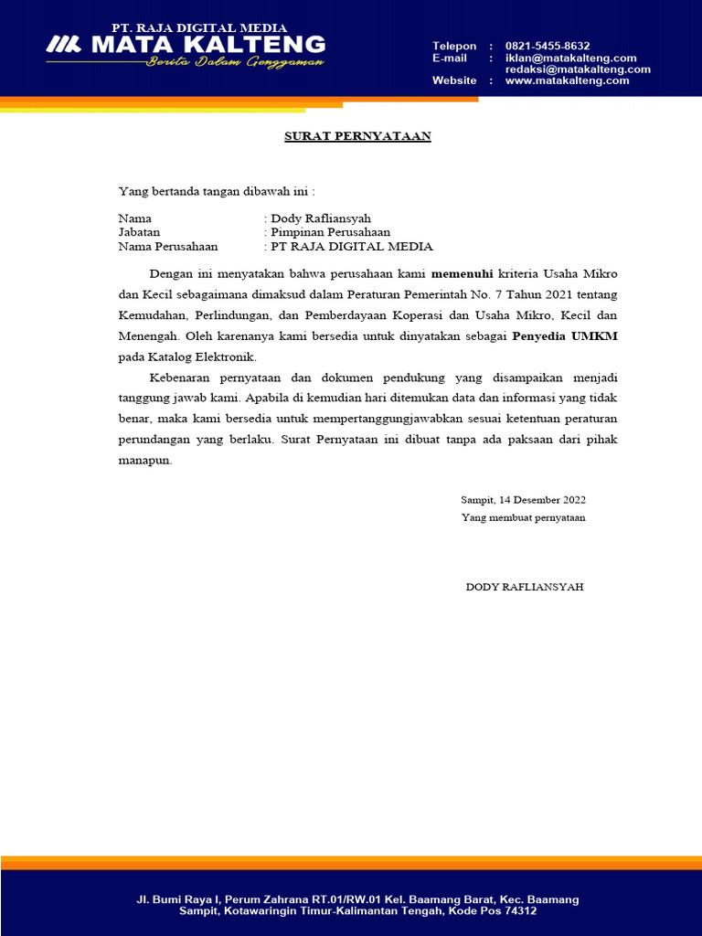 Surat Pernyataan E Katalog | PDF