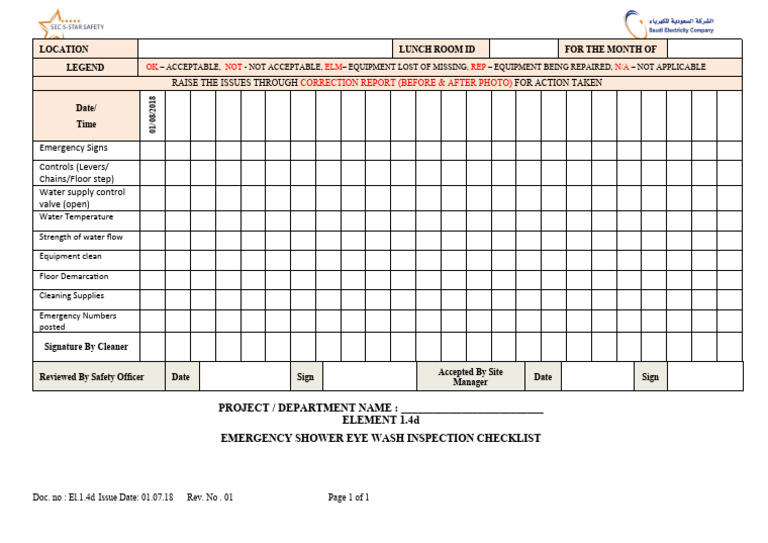 1.4d Emergency Shower Eye Wash Inspection Checklist PDF