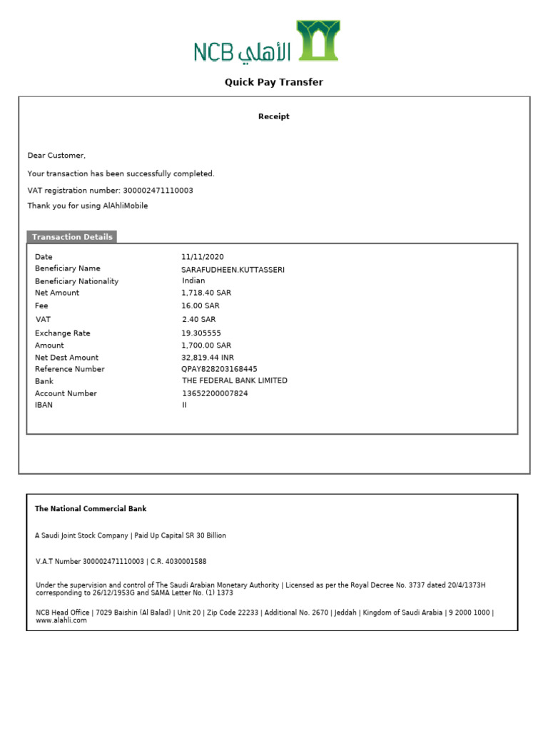 Quick Pay Transfer: Transaction Details | PDF