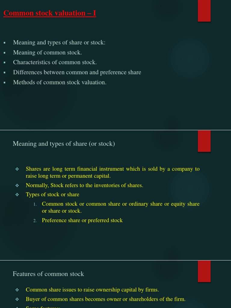 Common Stock Valuation 1 Pdf Stocks Valuation Finance