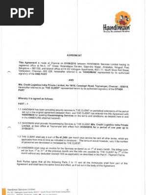 Cclyticx Services ( Credit Logistics ) - 2016 to 2017 Agreement