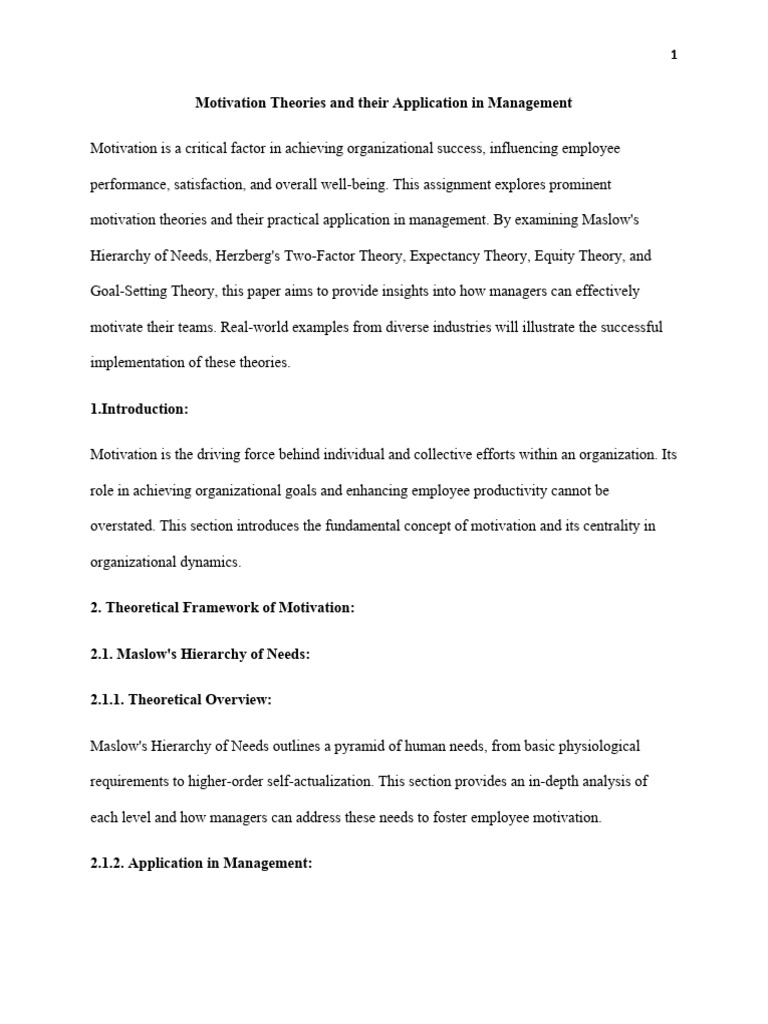 Application of Motivation Theories in Management | PDF | Motivational ...