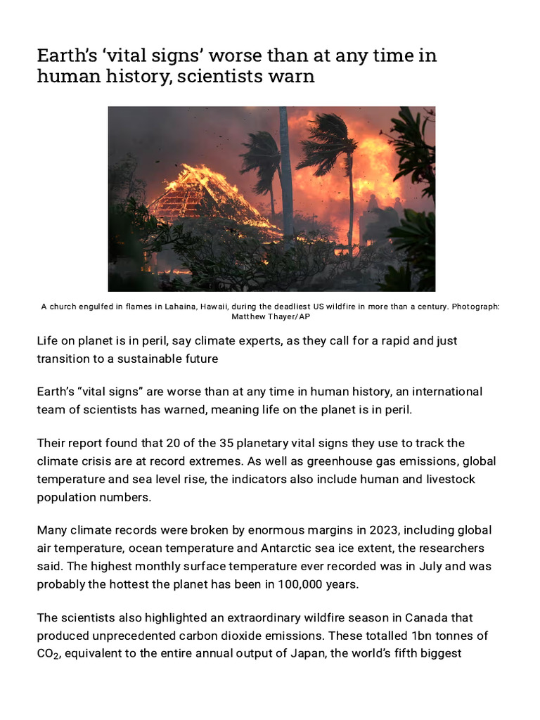 Earth's Vital Signs' Worse Than at Any Time in Human History, S PDF
