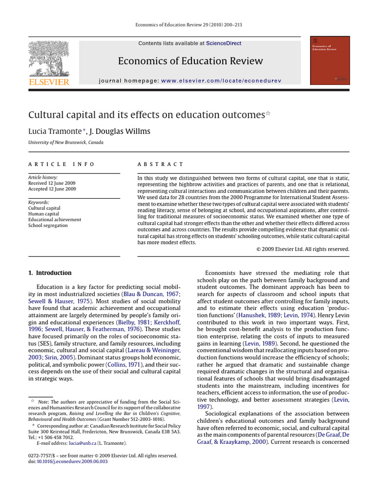 Cultural Capital's Impact on Education | PDF | Socioeconomic Status ...
