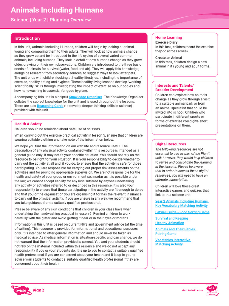 Year 2 Animals Including Humans Guide | PDF | Human | Life