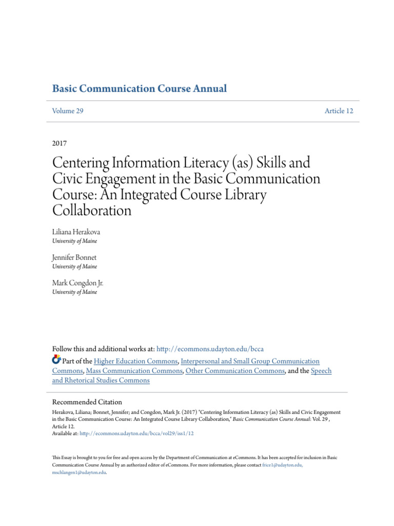 Centering Information Literacy (As) Skills and Civic Engagement in The ...