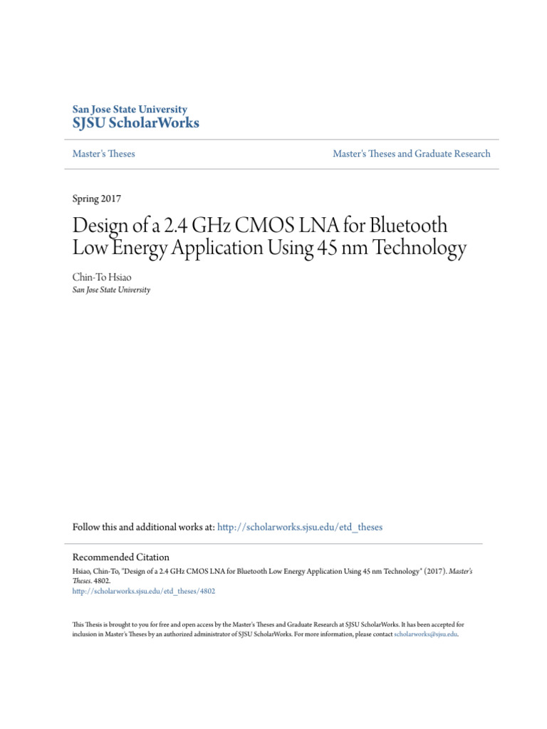Design of A 2.4 GHZ CMOS LNA For Bluetooth Low Energy Application | PDF ...