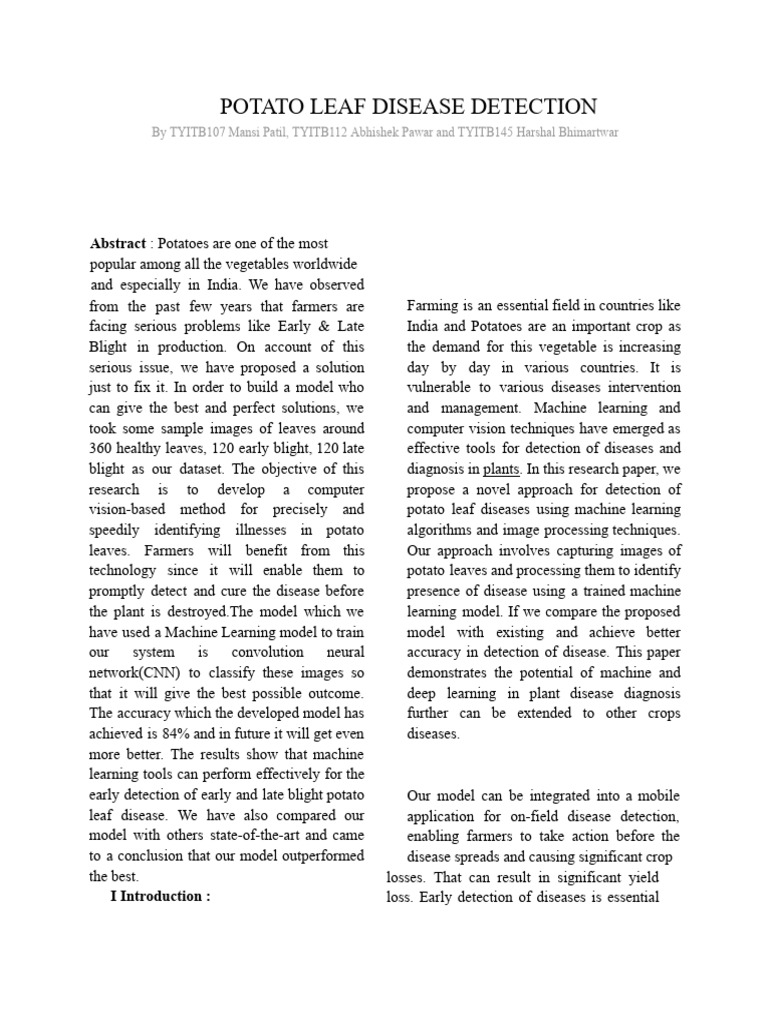 Potato Leaf Disease Detection Using CNN | PDF | Deep Learning | Machine ...