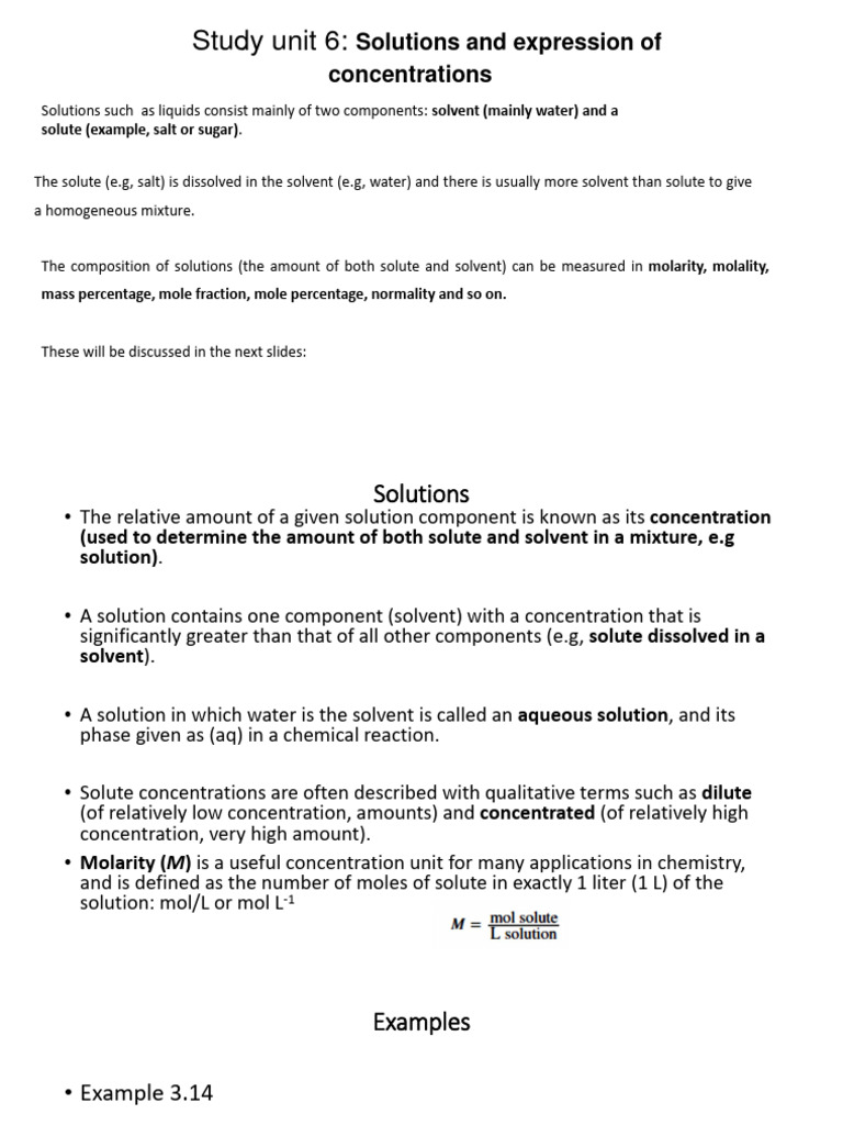 Solutions and Expression of Concentrations | PDF | Concentration ...