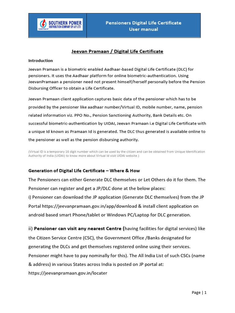 Digital Life Certificate_User Manual PDF Biometrics Image Scanner