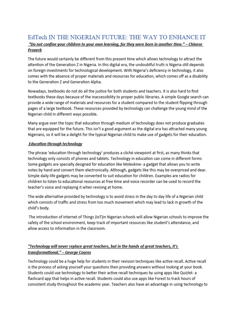 Education Through Technology The Way To Enhance It PDF Teachers