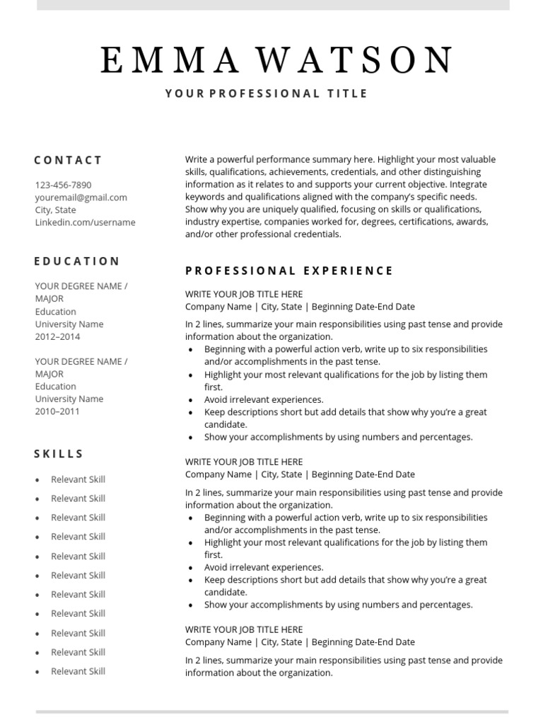 Fillable Resume Template PDF Résumé