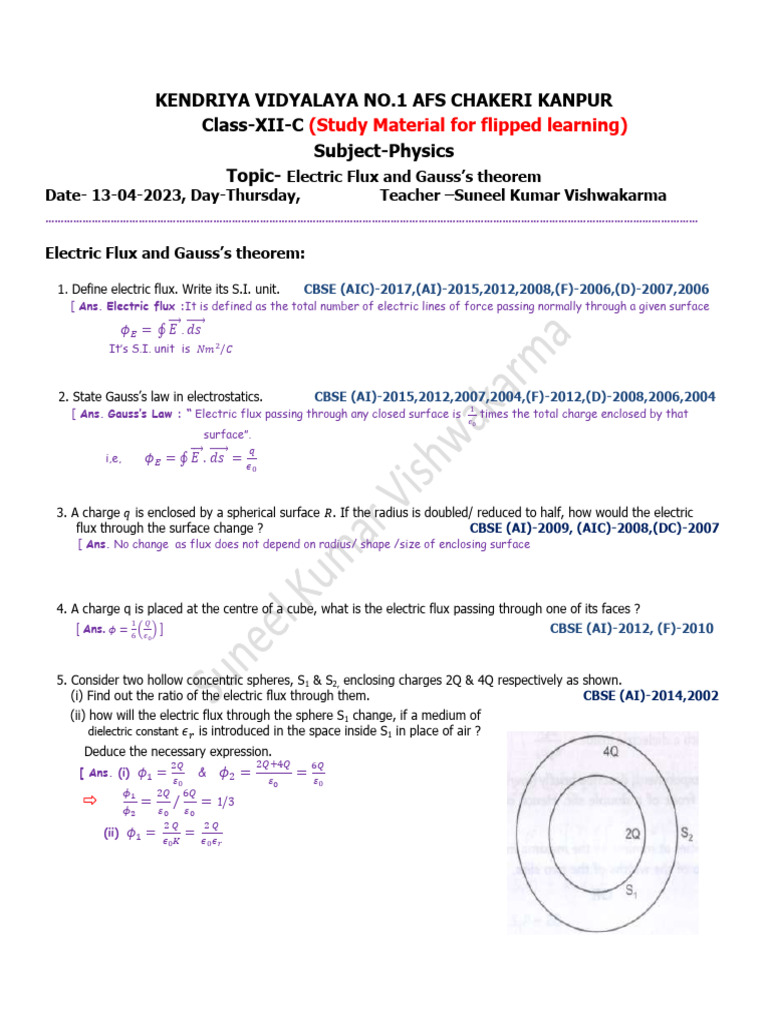 8 Application Of Gauss Theorem Pdf Electricity Physics