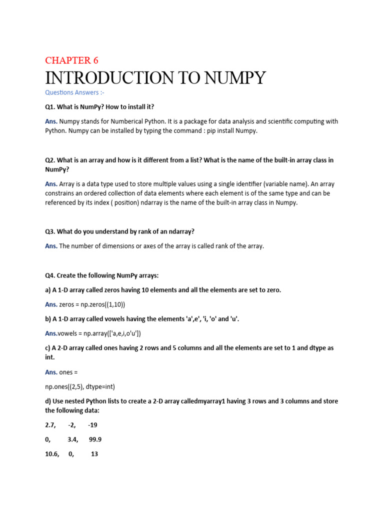Chapter 6 introduction to numpy pdf pdf matrix mathematics