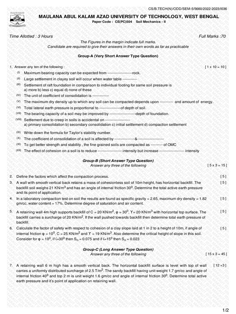 CE (CE (PC) 504 Soil Mechanics - II) 5660 | PDF | Density | Soil