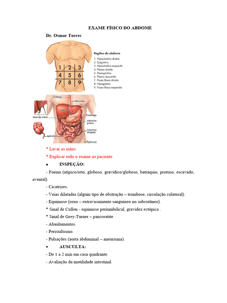 Exame Físico do Abdome e Reto | PDF | Anatomia | Angiologia