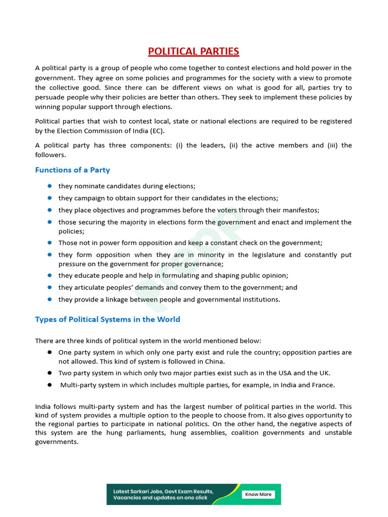 Political Parties in India: Structure & Roles | PDF | Industrial ...