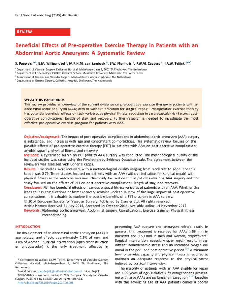 Beneficial effects of pre operative exercise therapy in patients with