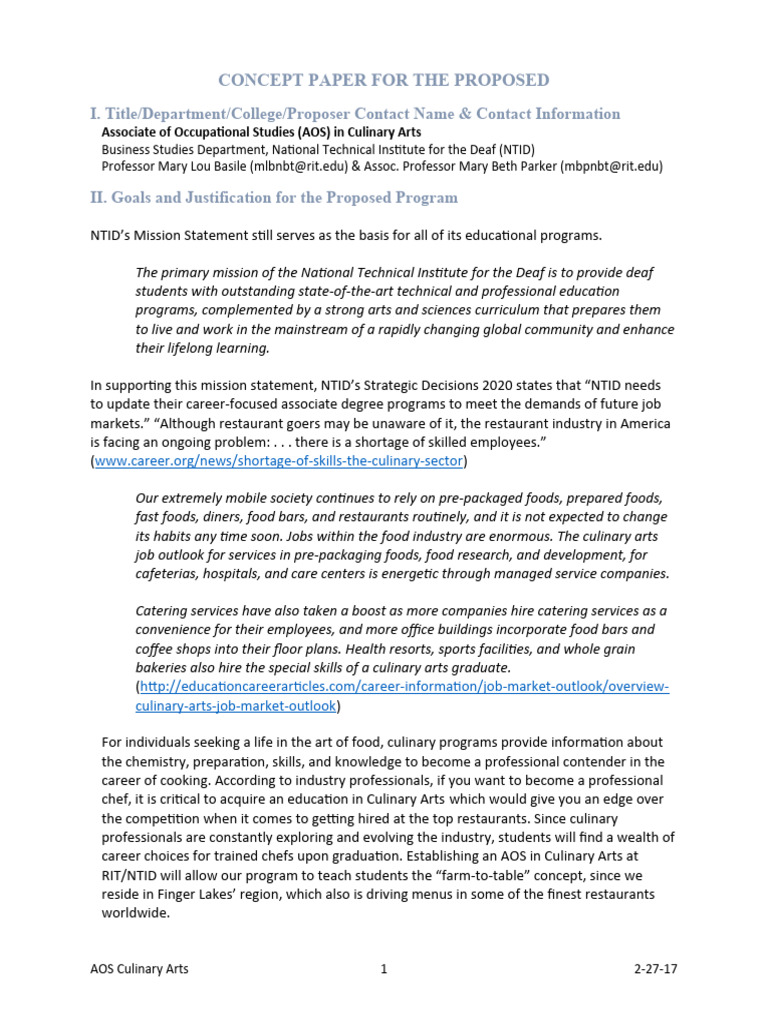 AOS Degree in Culinary Arts Proposal | PDF | Restaurants | Chef