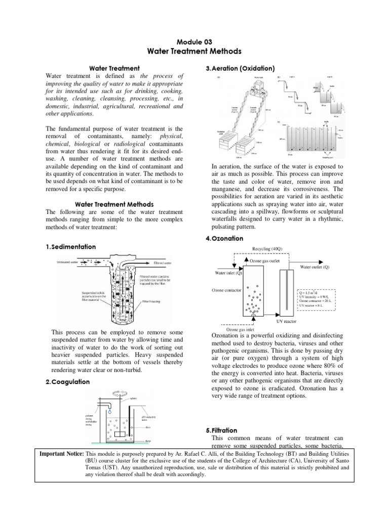 Module 03 Water Treatment Methods PDF Water Purification Water