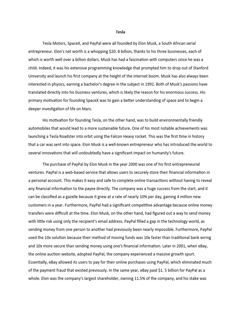 Tesla | PDF | Elon Musk | Pay Pal