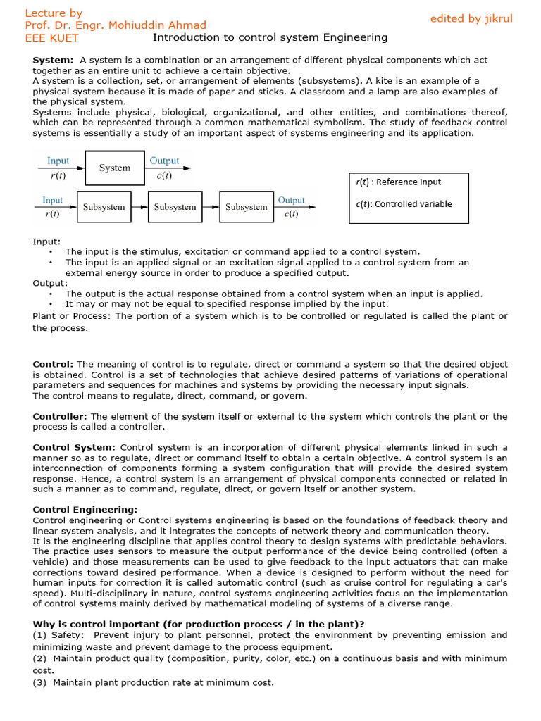 Control System Engineering Basics | PDF | Control Theory | Feedback