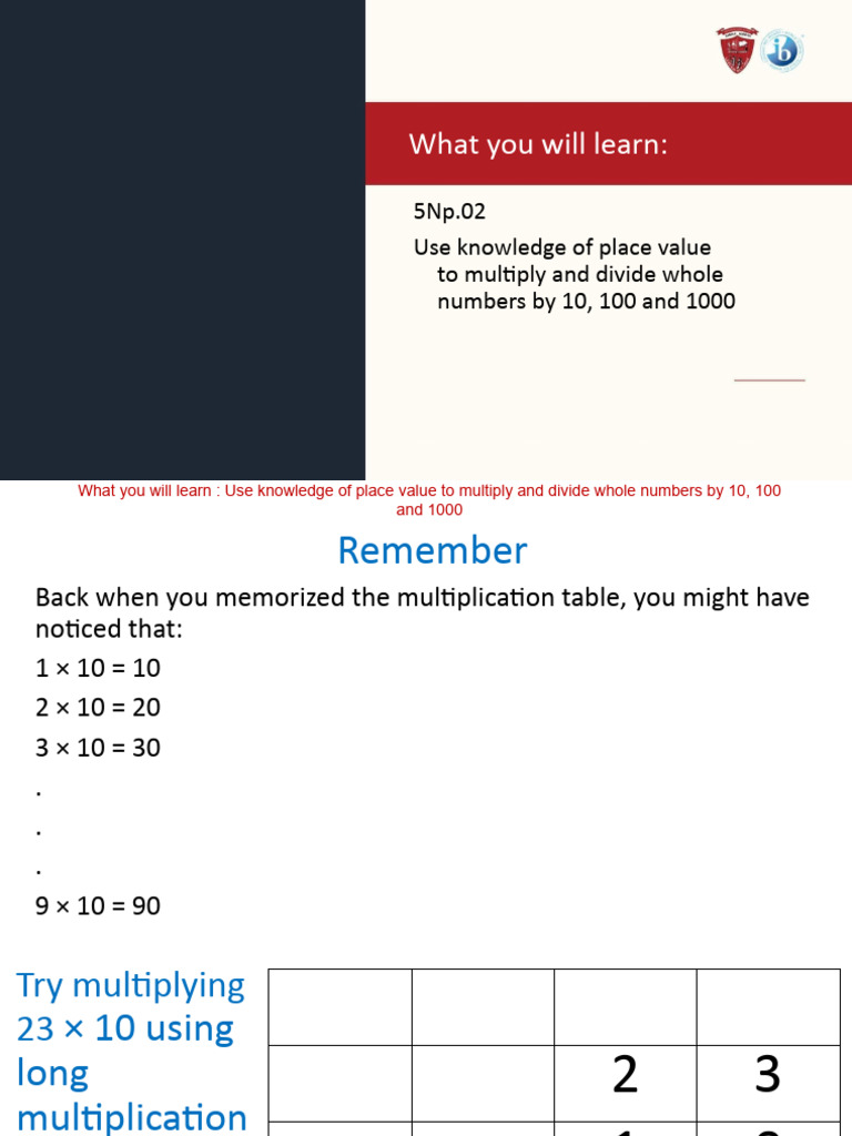 Chapter 10 C Multiply and Divide by 10, 100 and 1000 | PDF | Multiplication  | Mathematical Notation