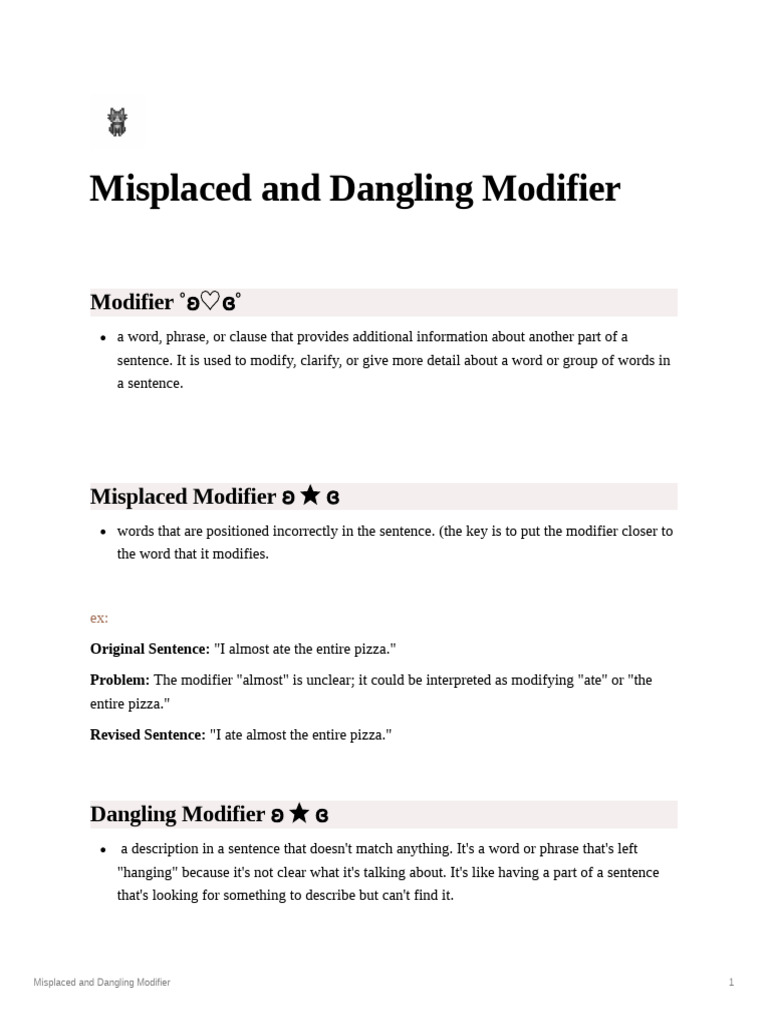 Misplaced & Dangling Modifiers Guide | PDF | Language Arts & Discipline