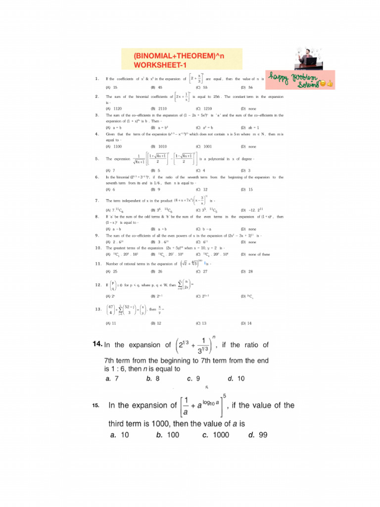 Binomial Worksheet-1 For Incoming SR's | PDF