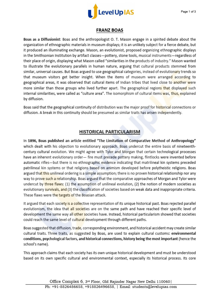 03.historical Particularism Handout 03 PDF Franz Boas Anthropology