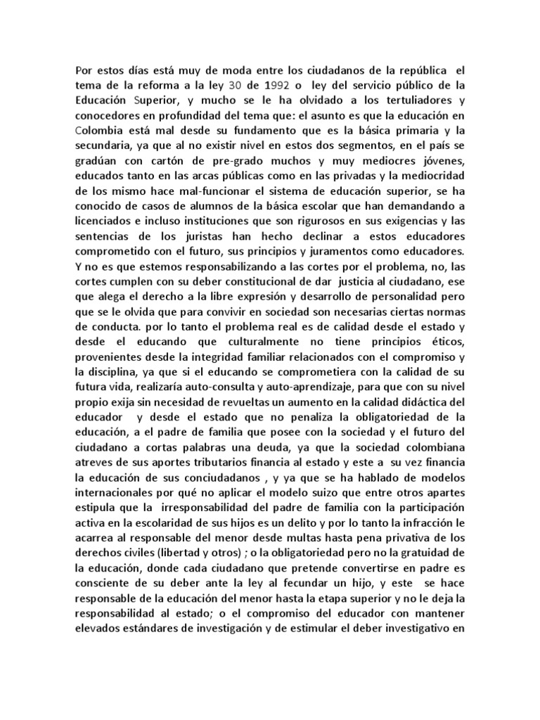 De La Reforma A La Ley Del Servicio Público de La Educación Superior | PDF
