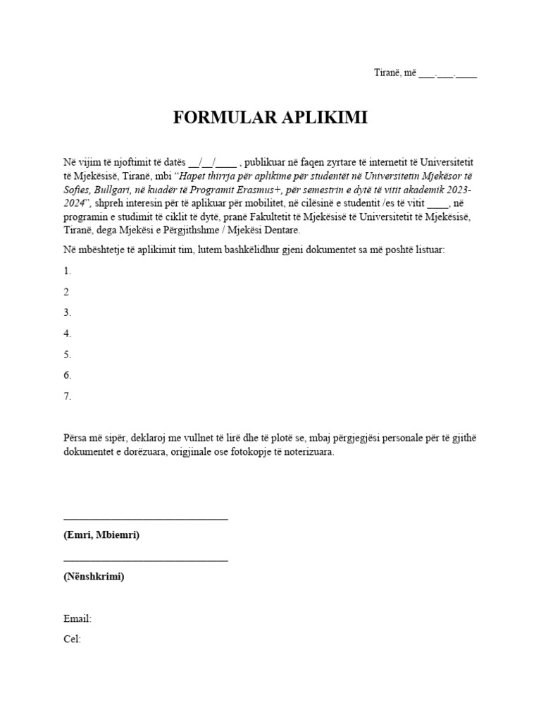 Formulari I Aplikimit Per Mobilitet - STUDENT Aquila 1 | PDF