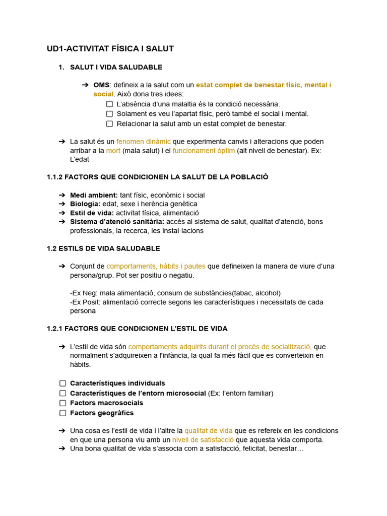 UD1-ACTIVITAT FÍSICA I SALUT Apunts | PDF