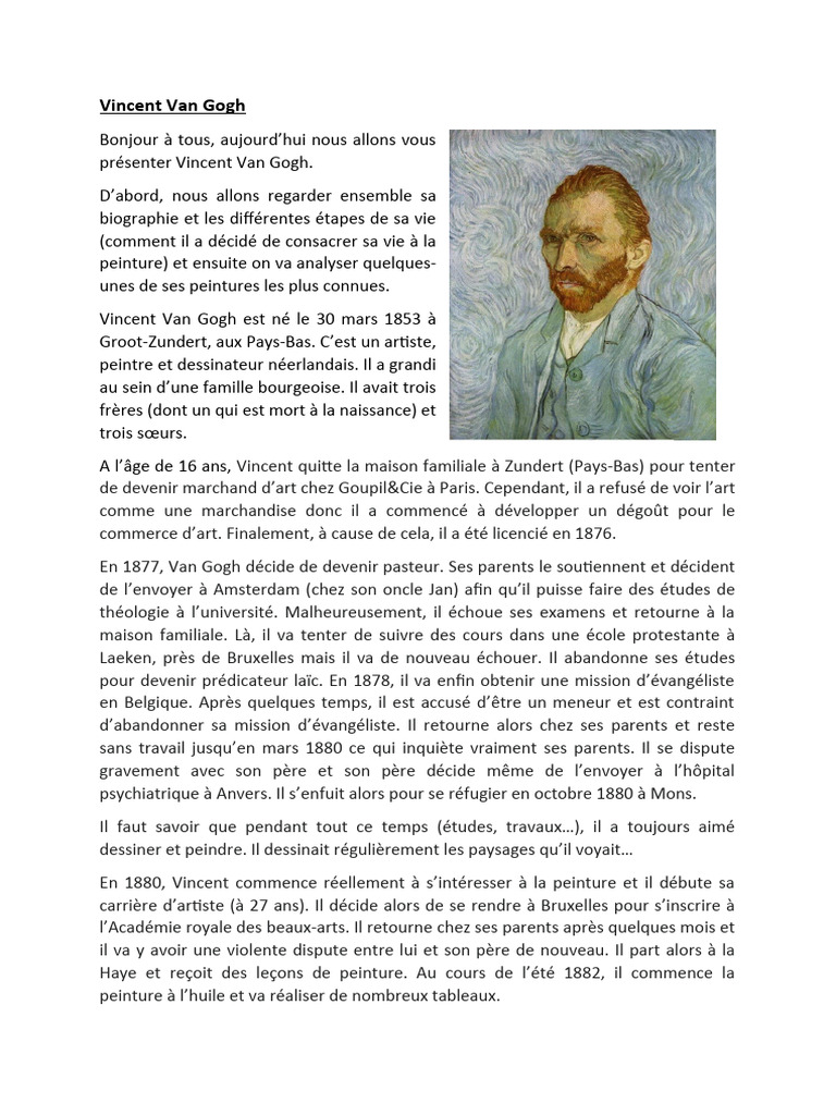 Biographie de Vincent Van Gogh | PDF | Vincent Van Gogh