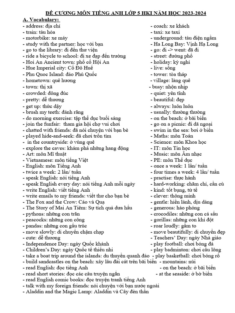 De Cương Av L P 5 HKI 20232024 PDF