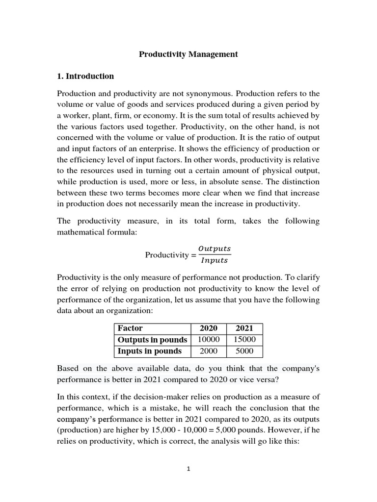 Productivity Management | PDF | Labour Economics | Factors Of Production