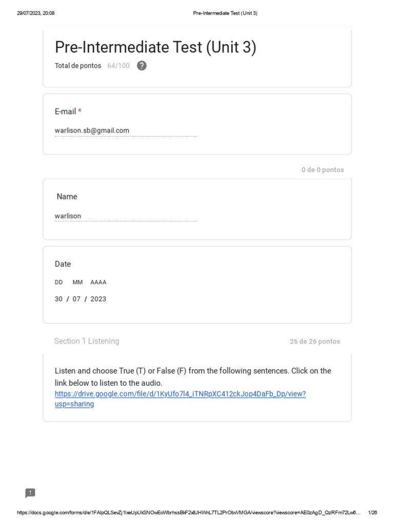 Pre Intermediate Unit 3 Test Pdf Language Mechanics Syntax